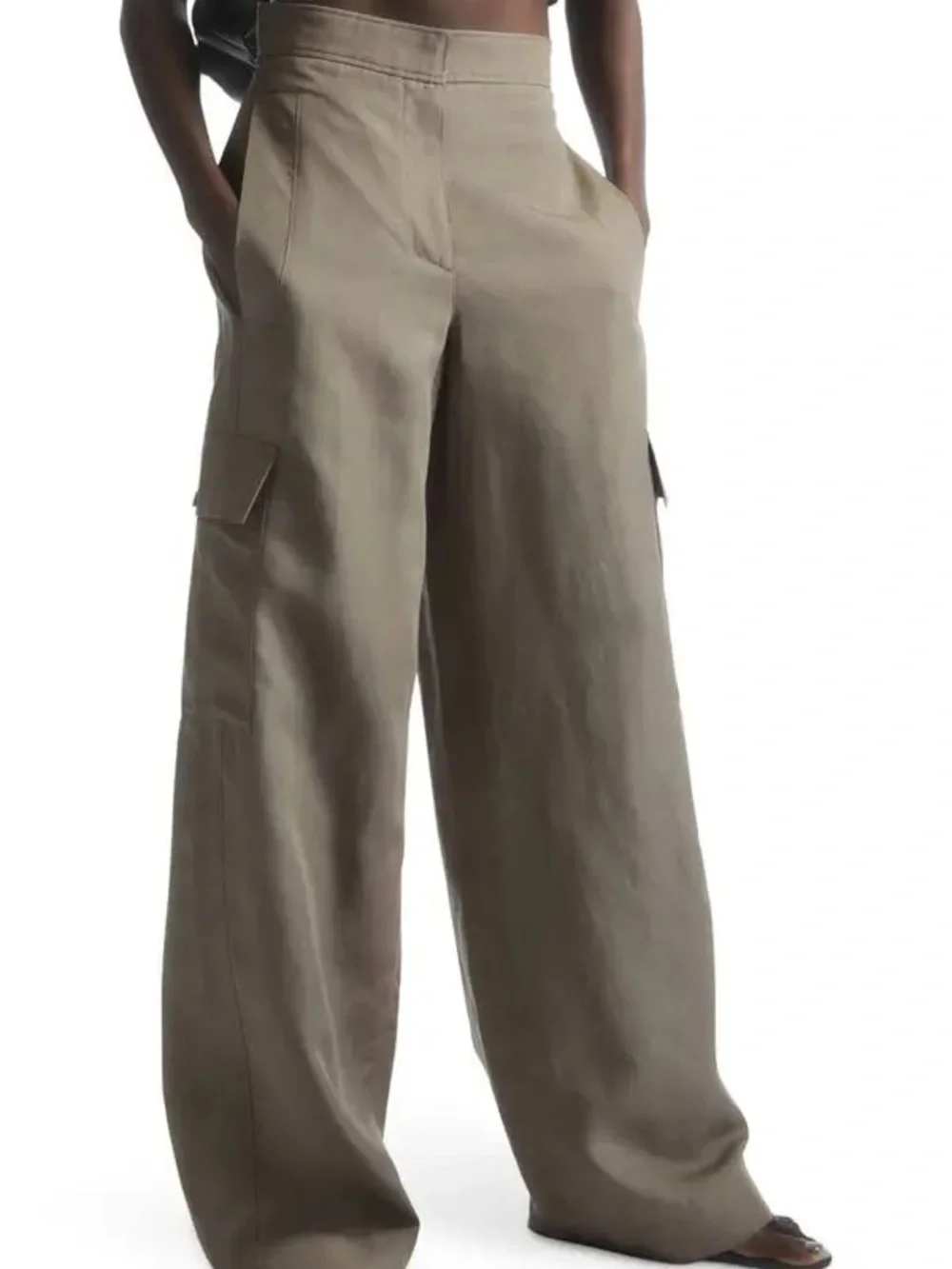 Cos Wide Leg Linen Blend Cargo Trousers In Stone